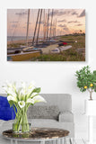 Sailboats on Long Beach at Sunset Triptych 3 Panel