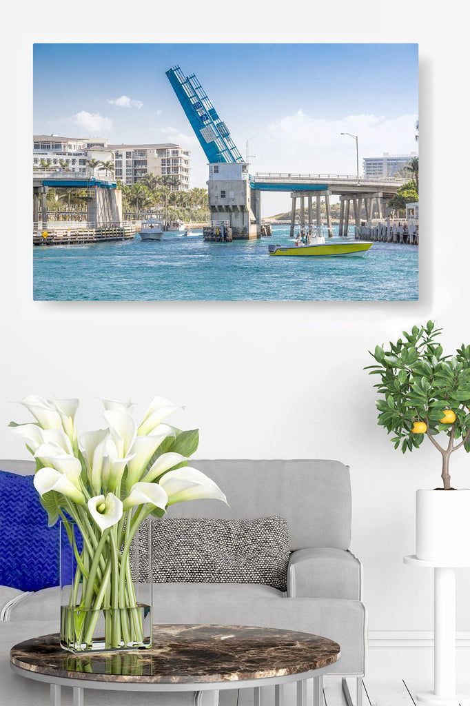 Bright Drawbridge as Boats Pass to an Open Waterway