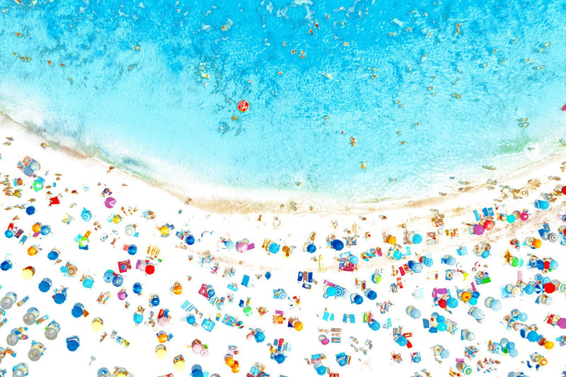 Blue water, People on the beach, Sand, Colorful, Beach umbrellas, Canvas, gallery wrapped, wall decor, wall art, coastal, beach themed, ocean