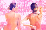 Back Health with Lovely Woman Over Shimmering Pink