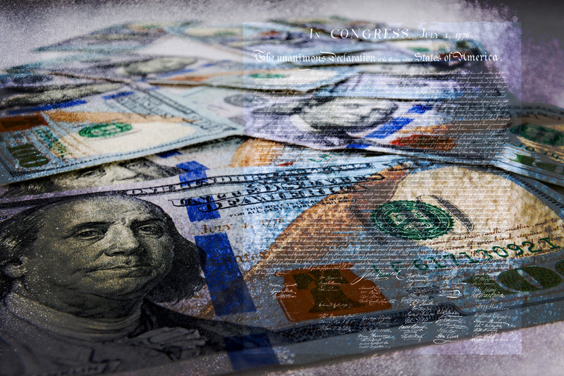 benjamins benjamin franklin founding fathers Declaration of Independence Wall Art waiting room vibrant shiny prints office art Office money metal print financial currency colorful coins checkup canvas print Canvas bills art