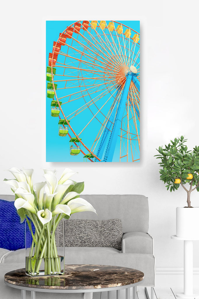 Ferris Wheel on Modern Vintage Blue Sky