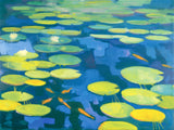 Lily Pond with Koi, Green, Blue