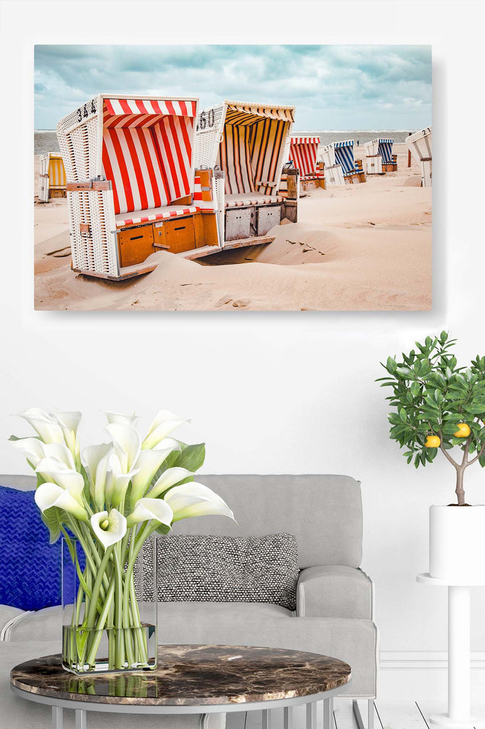 Vintage Beach Chairs, Cabana, Sandy, Ocean, Coastal