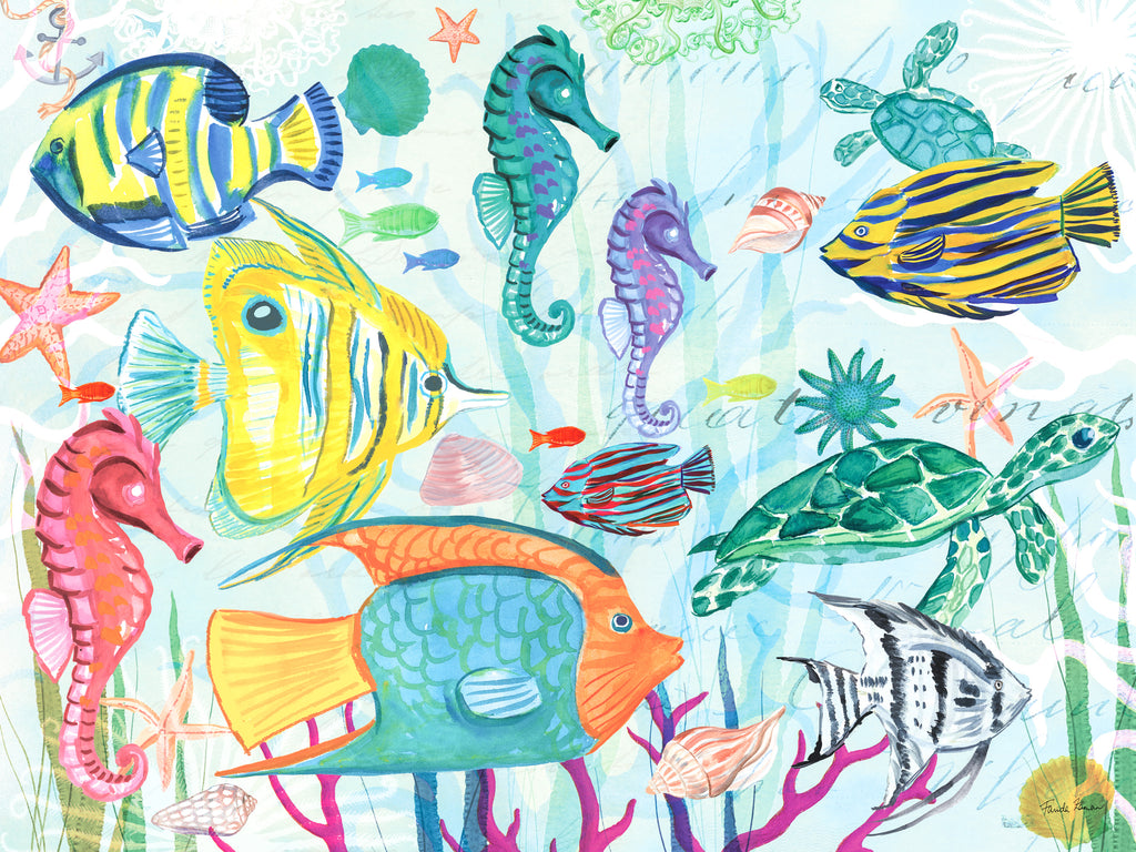 Underwater Scene, Tropical Fish, Sea Life, Sea Horse, Turtle, Coral, Sea Creatures, Coastal, Fun, Bright, Airy