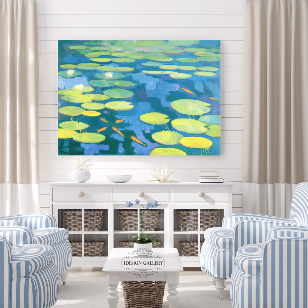 Lily Pond with Koi, Green, Blue