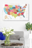 Map of United States - Written Words, Colors