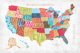 Map of United States - Written Words, Colors