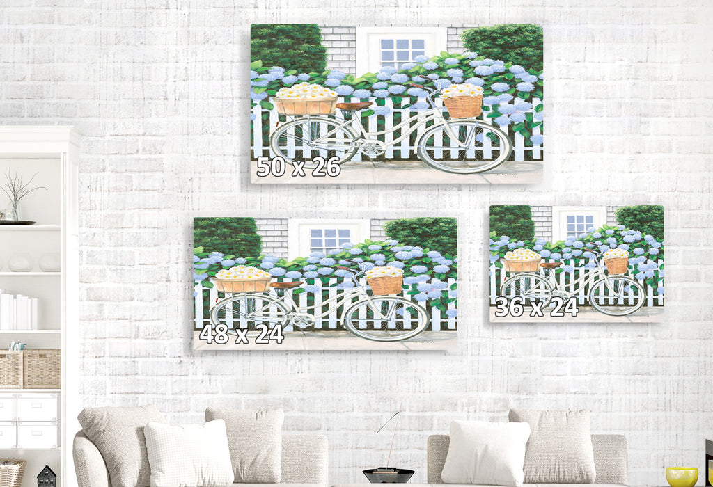 Bicycle with Flower Baskets, White Picket Fence, Daisies, Lillies
