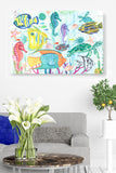 Underwater Scene, Tropical Fish, Sea Life, Sea Horse, Turtle, Coral, Sea Creatures, Coastal, Fun, Bright, Airy