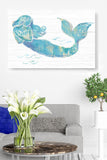 Mermaid on Light Plank, Blue, Teal, Cyan, Coastal