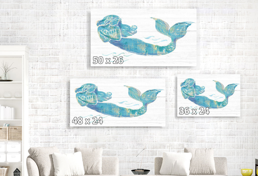 Mermaid on Light Plank, Blue, Teal, Cyan, Coastal