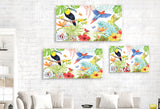 Parrot Toucan Paradise, Bird, Butterfly, Fern, Palm Tree, Palm Prawn, Hybiscus, Flower, Tropical, Coastal, Blue, Yellow, Orange, Green, on White, Red