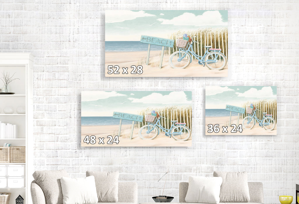Beach Bike, Beach Sign, Sand, Ocean View, Teal, Cyan, Tan, Clouds, Coastal, Soft, Beach Grass