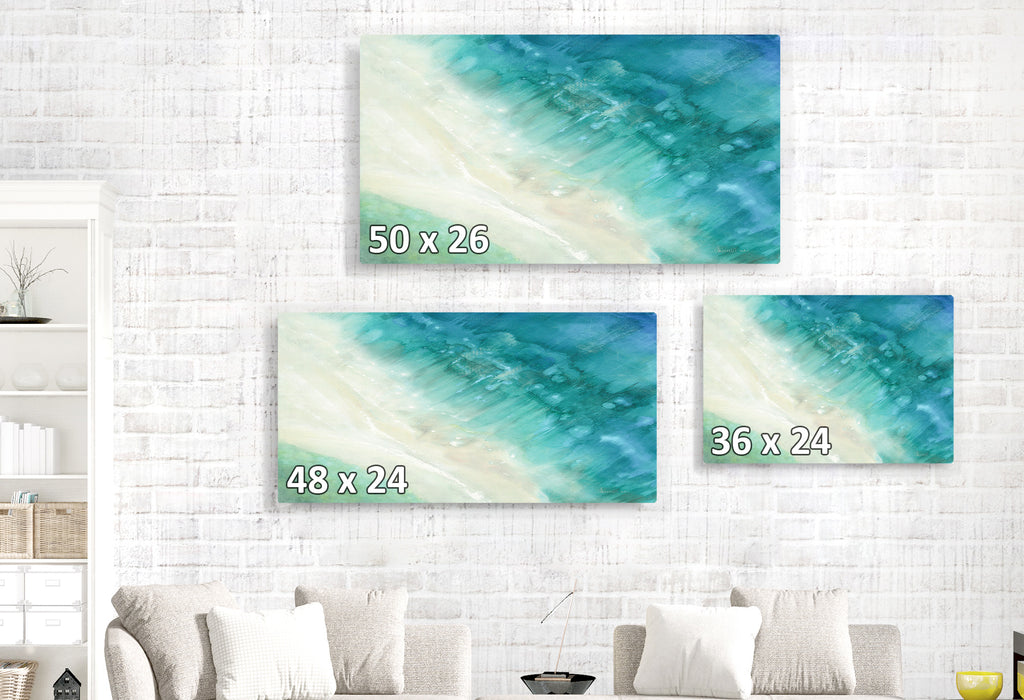 Bird Eye View Beach, Impressionist, Soft, Blue, Teal, Cyan, Indigo, Cream, Tan, White, Ocean, Shoreline