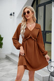 Frill Trim V-Neck Long Sleeve Dress