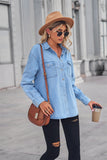 Collared Neck Dropped Shoulder Denim Top