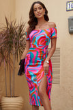 Printed Off-Shoulder Split Dress