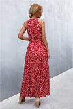 Printed Sleeveless Tie Waist Maxi Dress