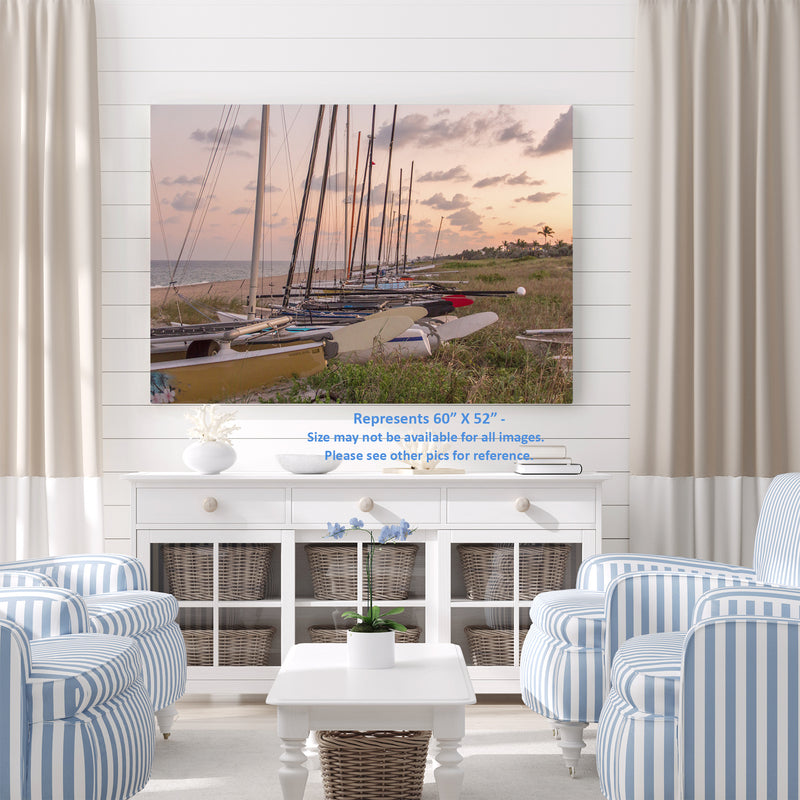 Sailboats on Long Beach at Sunset Triptych 3 Panel