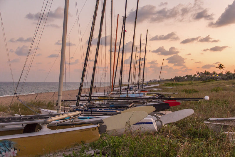  water Wall Art waiting room vintage swim at your own risk sunset sand sailboat prints Office ocean colorful Canvas blue beach art