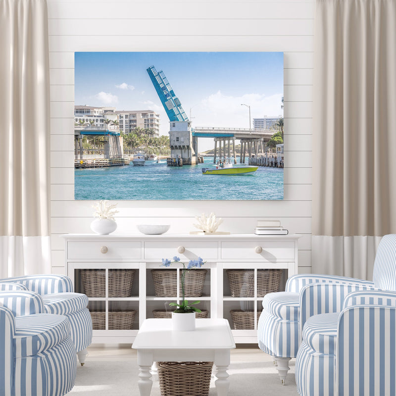 Bright Drawbridge as Boats Pass to an Open Waterway