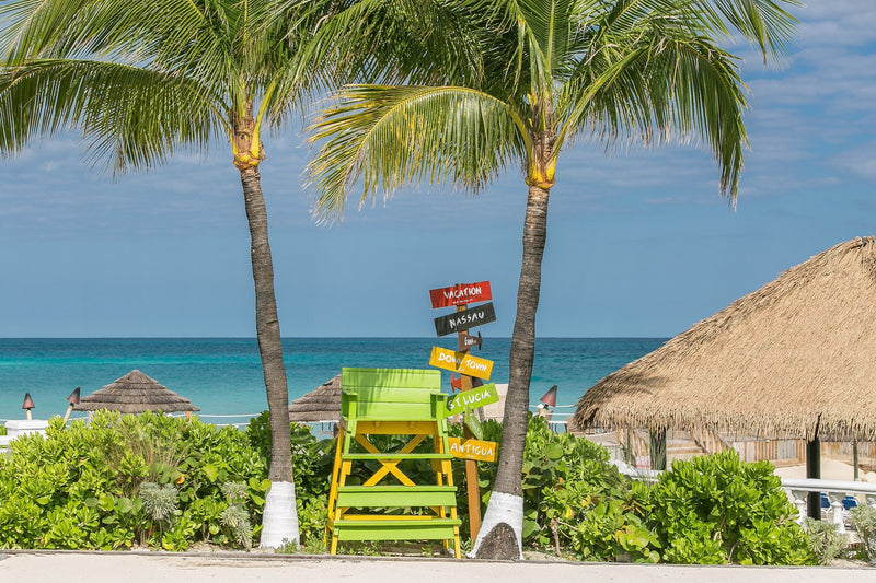  water Wall Art waiting room sunset relaxing prints paradise palm trees Office ocean deep blue cool blue cool colorful chaise Canvas blue sky blue skies blue beach chairs beach art
