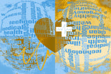 blue, brown, tan,  Wall Art waiting room vibrant prints office art Office metal print heartbeat heart ekg colorful cardiology canvas print Canvas art airy 4 color
