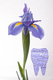Blue Iris with Creative Writing in Tooth Shape