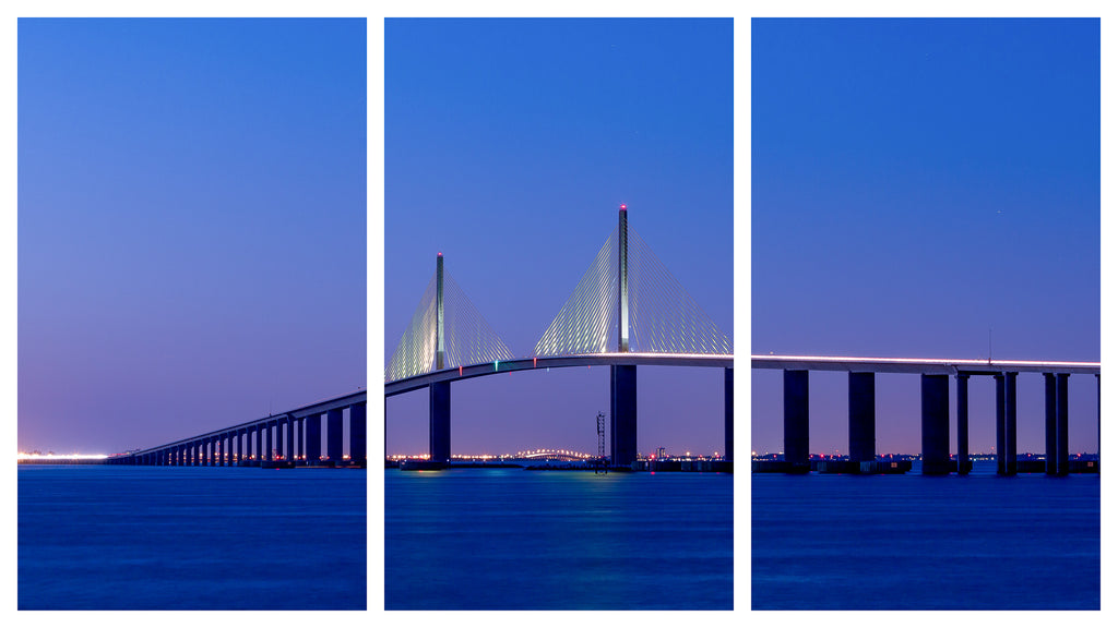 Suspension Bridge Midnight Rendevous Triptych 3 Panel