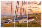 Sailboats on Long Beach at Sunset Triptych 3 Panel