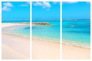Beach Overlooking Cyano Blue Caribbean Water - Triptych 3 Panel