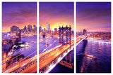 Manhattan Bridge Alive at Night - New York City - Triptych 3 Panel