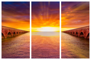 three panel triptych. Key West concrete bridge to the Horizon