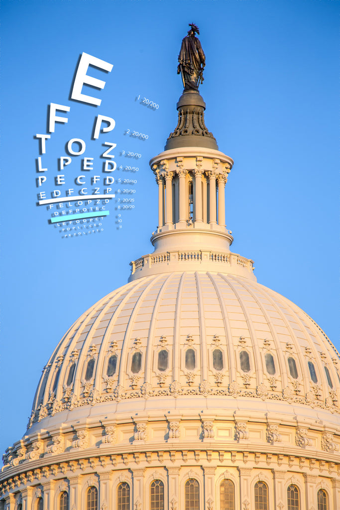 U.S. Capital Building, Washington D.C on Blue Sky with Eye Chart, snellen, congress, freedom statue