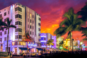 South Beach Miami in Fiery Light at Night