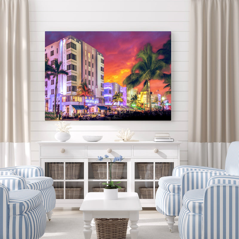 South Beach Miami in Fiery Light at Night