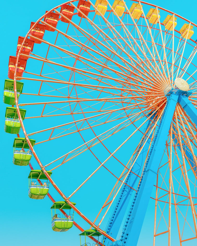 Ferris Wheel on Modern Vintage Blue Sky