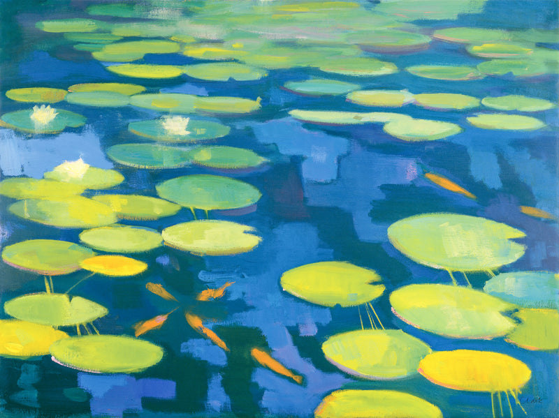 Lily Pond with Koi, Green, Blue