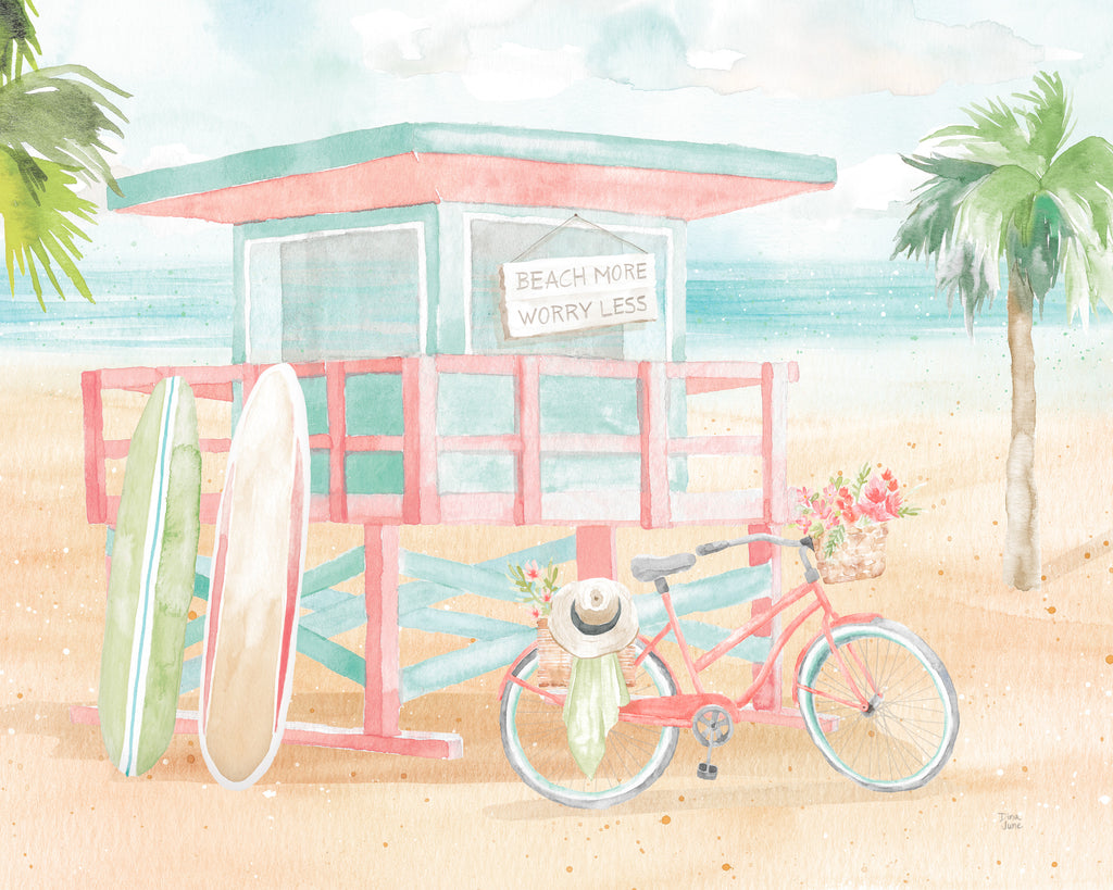 Lifeguard Stand, Pink Beach, Green, Good Vibes High Tides