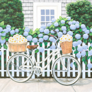 Bicycle with Flower Baskets, White Picket Fence, Daisies, Lillies