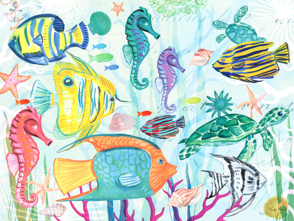Underwater Scene, Tropical Fish, Sea Life, Sea Horse, Turtle, Coral, Sea Creatures, Coastal, Fun, Bright, Airy
