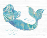Mermaid on Light Plank, Blue, Teal, Cyan, Coastal