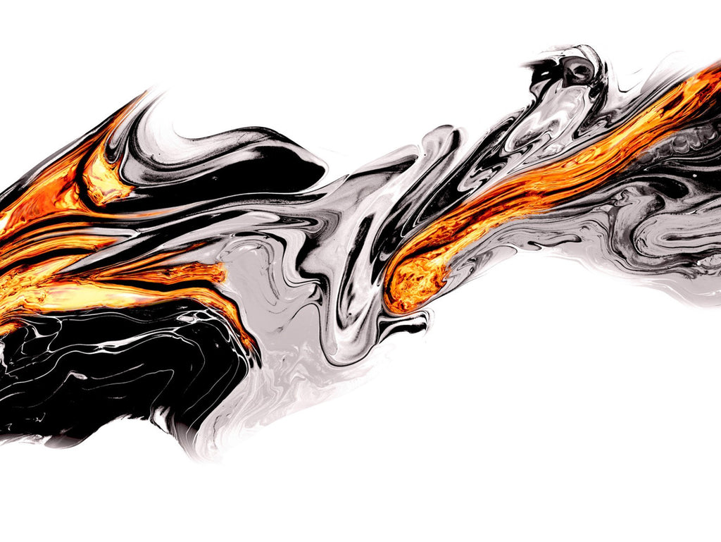molten silver liquid in abstract form, fiery, flowing