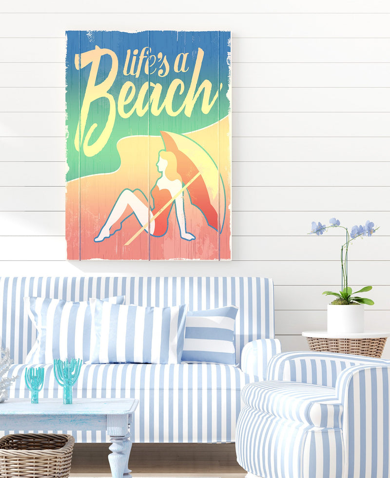 Life's a Beach Lady in Waiting Under Her Umbrella with a Modern Vintage Touch