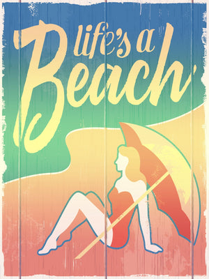 Life's a beach, graphic, canvas, gallery wrap, colorful, womean on beach