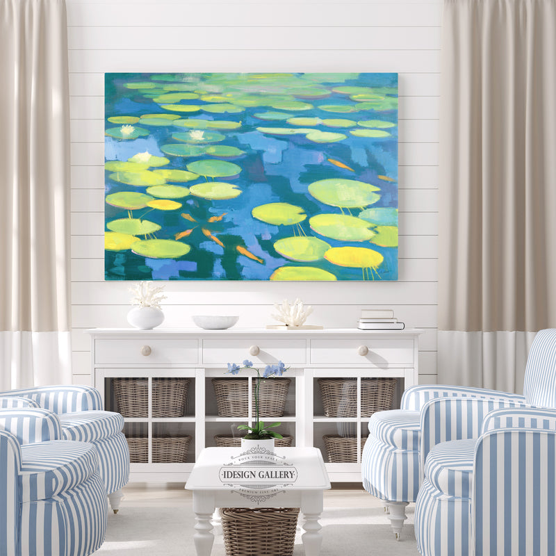 Lily Pond with Koi, Green, Blue