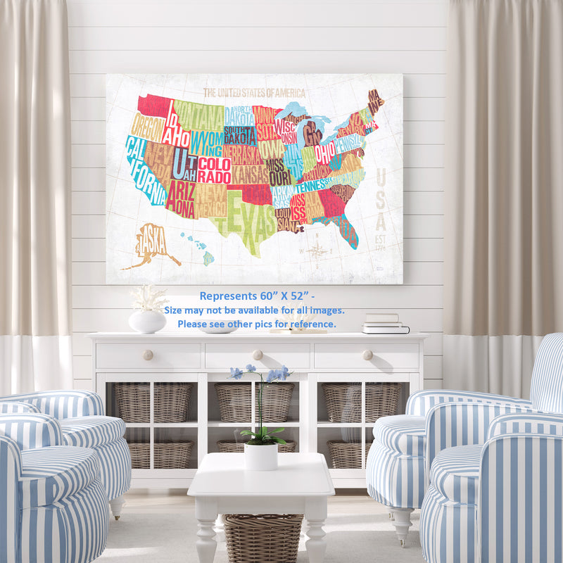 Map of United States - Written Words, Colors