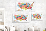 Map of United States - Written Words, Colors