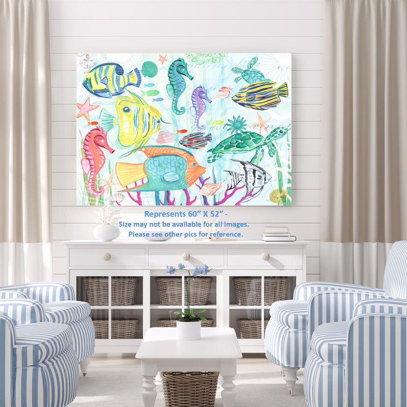 Underwater Scene, Tropical Fish, Sea Life, Sea Horse, Turtle, Coral, Sea Creatures, Coastal, Fun, Bright, Airy